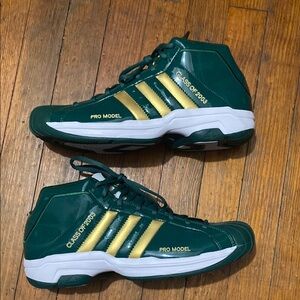 Adidas Men's Green and Gold Pro Model Shoes